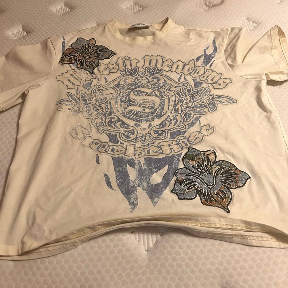 Cream Graphic T-Shirt with Floral Design